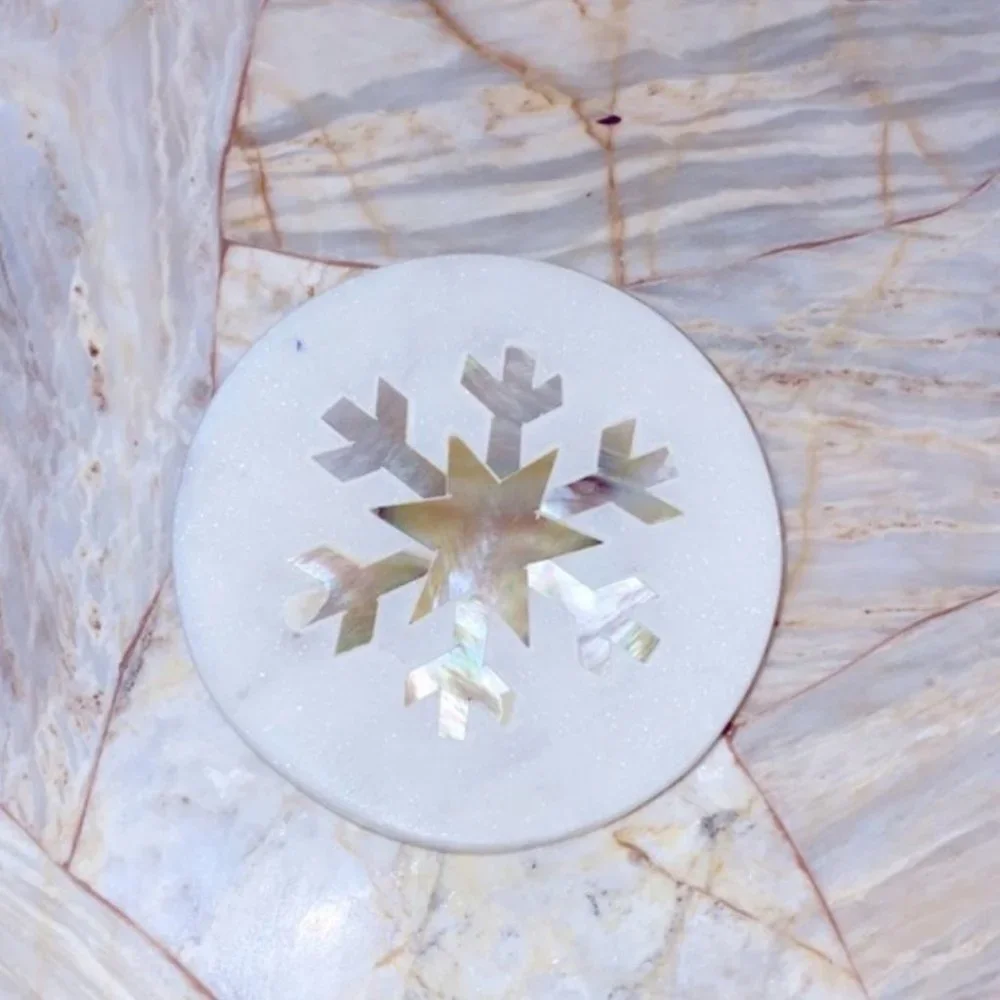 New ARHAUS Snowflake white Marble Coasters (Set of‎ 4)